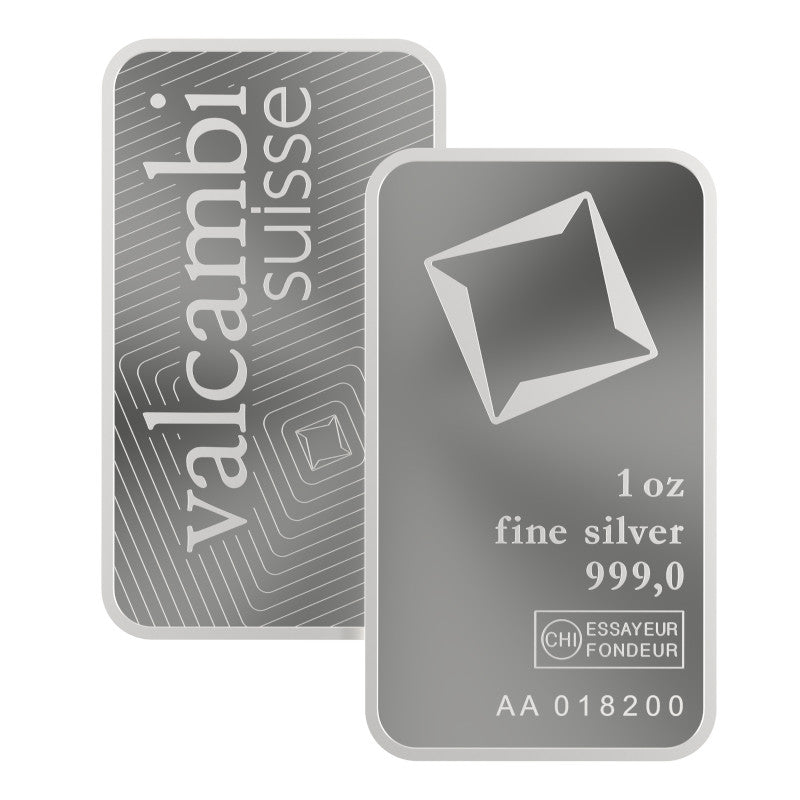 Valcambi Suisse minted Silver bar 1oz, 999.0 fine - made in Switzerland