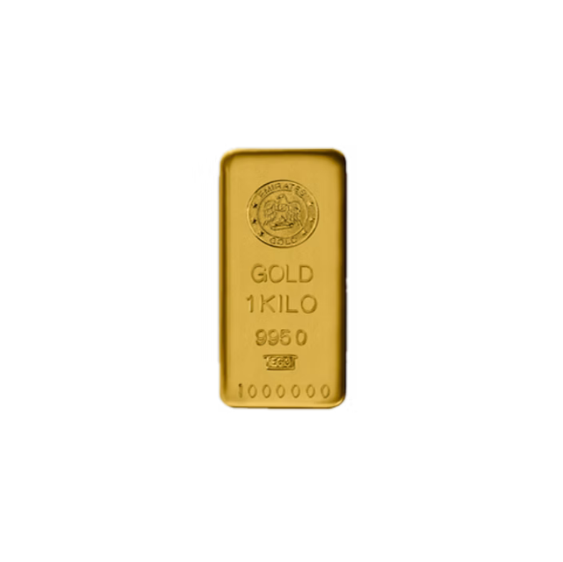 Gold bar with 'Gold 1 Kilo' and '995' marking on a white background